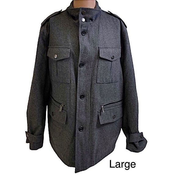 MICHAEL KORS Mens Charcoal Grey Wool Pea Coat Jacket Sz Large - Picture 1 of 6